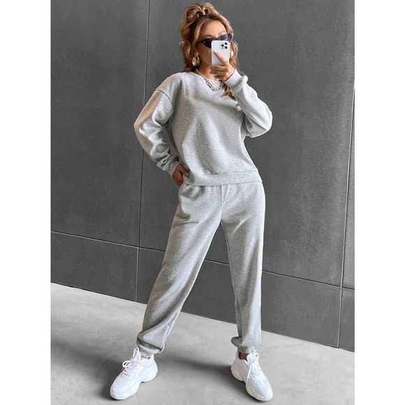 2 piece set: Drop Shoulder Sweatshirt & Sweatpants gray - Picture 2 of 13